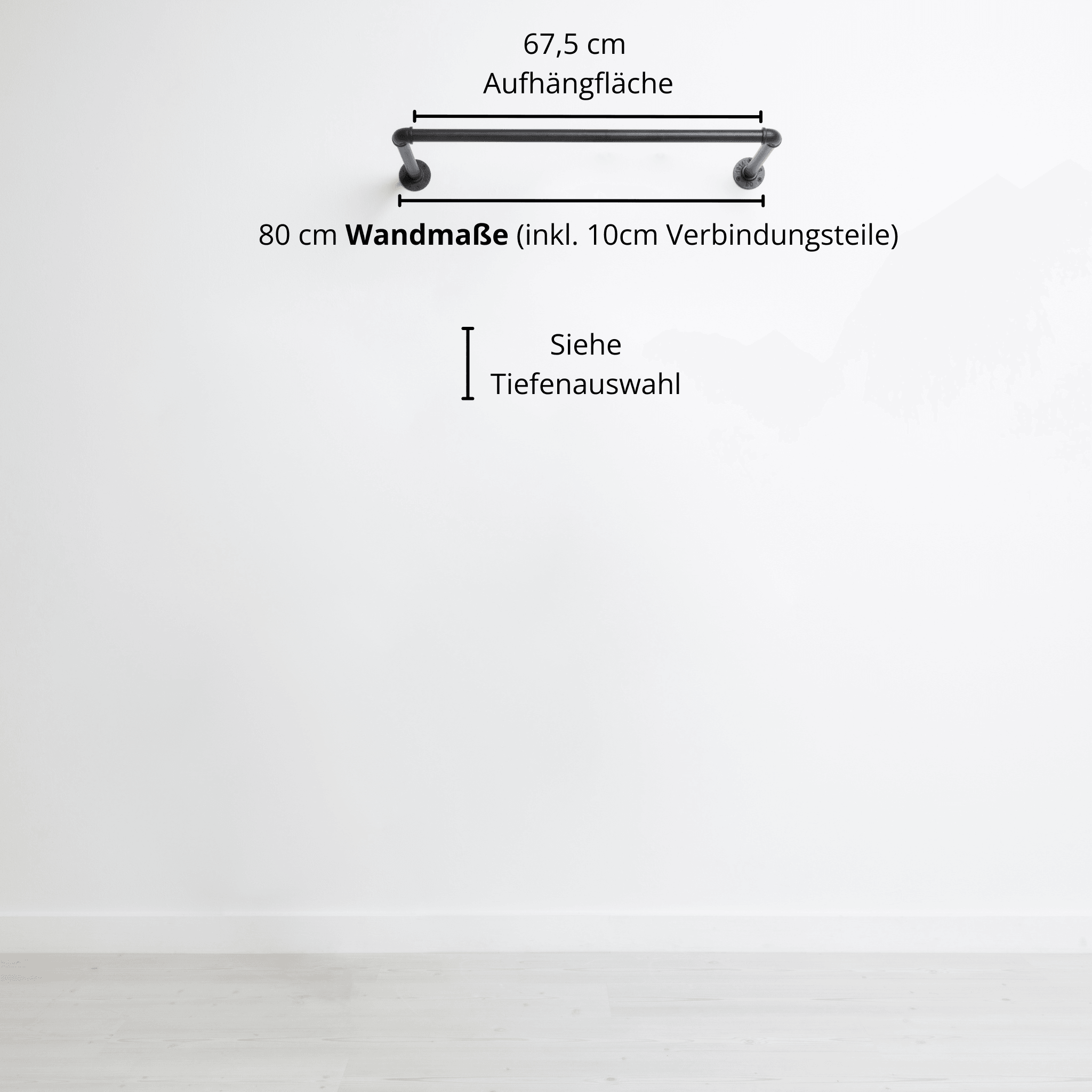 Kleiderstange wandmontiert schwarz - Modell Kaspar - Maßebild 80cm Breite|||44645924733192,50338581741832,50338581774600,44645924765960