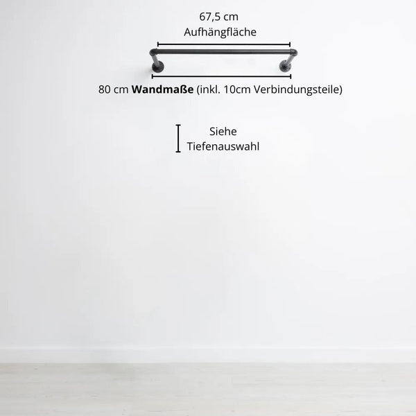 Kleiderstange wandmontiert schwarz - Modell Kaspar - Maßebild 80cm Breite|||44645924733192,50338581741832,50338581774600,44645924765960