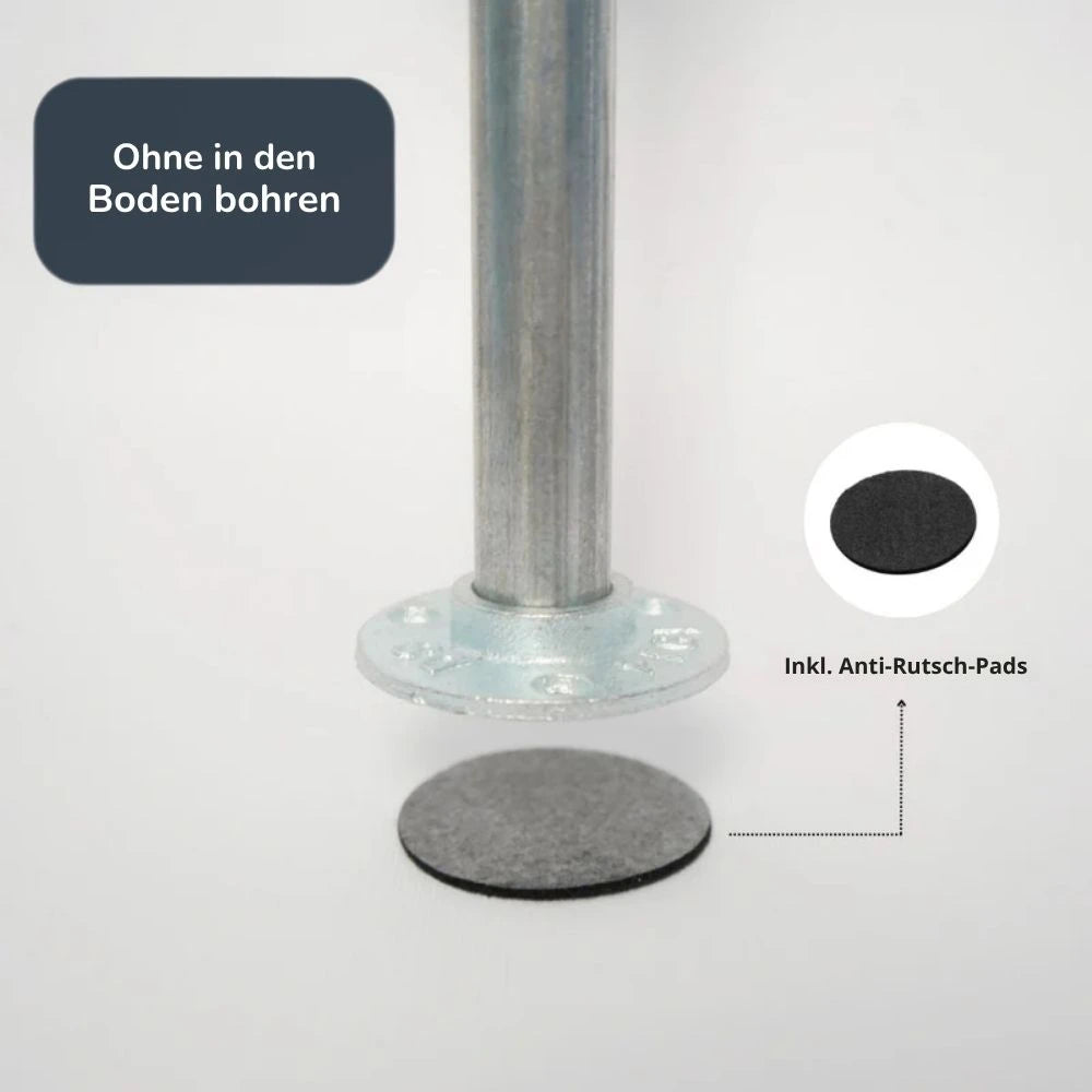 Industrielle Kleiderstange für den Eingangsbereich Silber - L-Form Modell Sven Nahaufnahme Fußstück