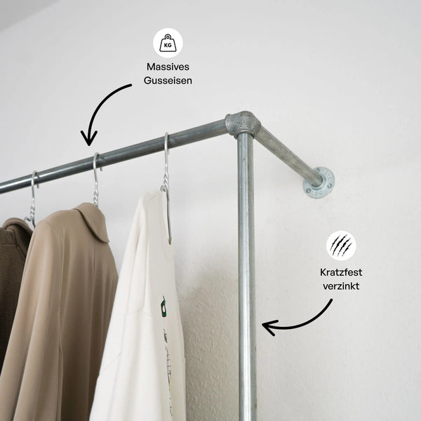 Industrielles Wasserrohr 6-100 cm - 3/4 silber Nahaufnahme kratzfeste Beschichtung - Kleidereisen|||50832669180168,50832669212936,50832669245704,50832669278472,50832669311240,50832669344008,50832669376776,50832669409544,50832669442312,50832669475080,50832669507848,50832669540616,50832669573384